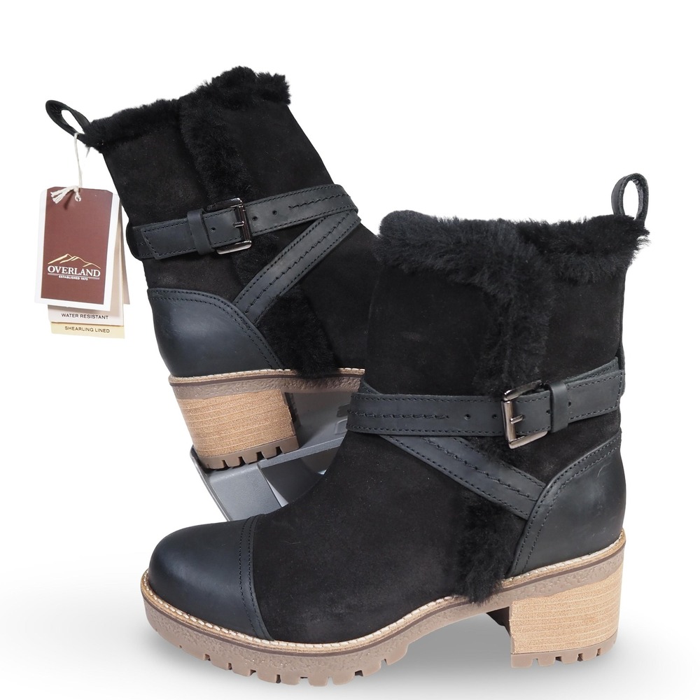 Overland Women's 9/40 Amra Shearling Lined Water Resistant Leather Boots Black
